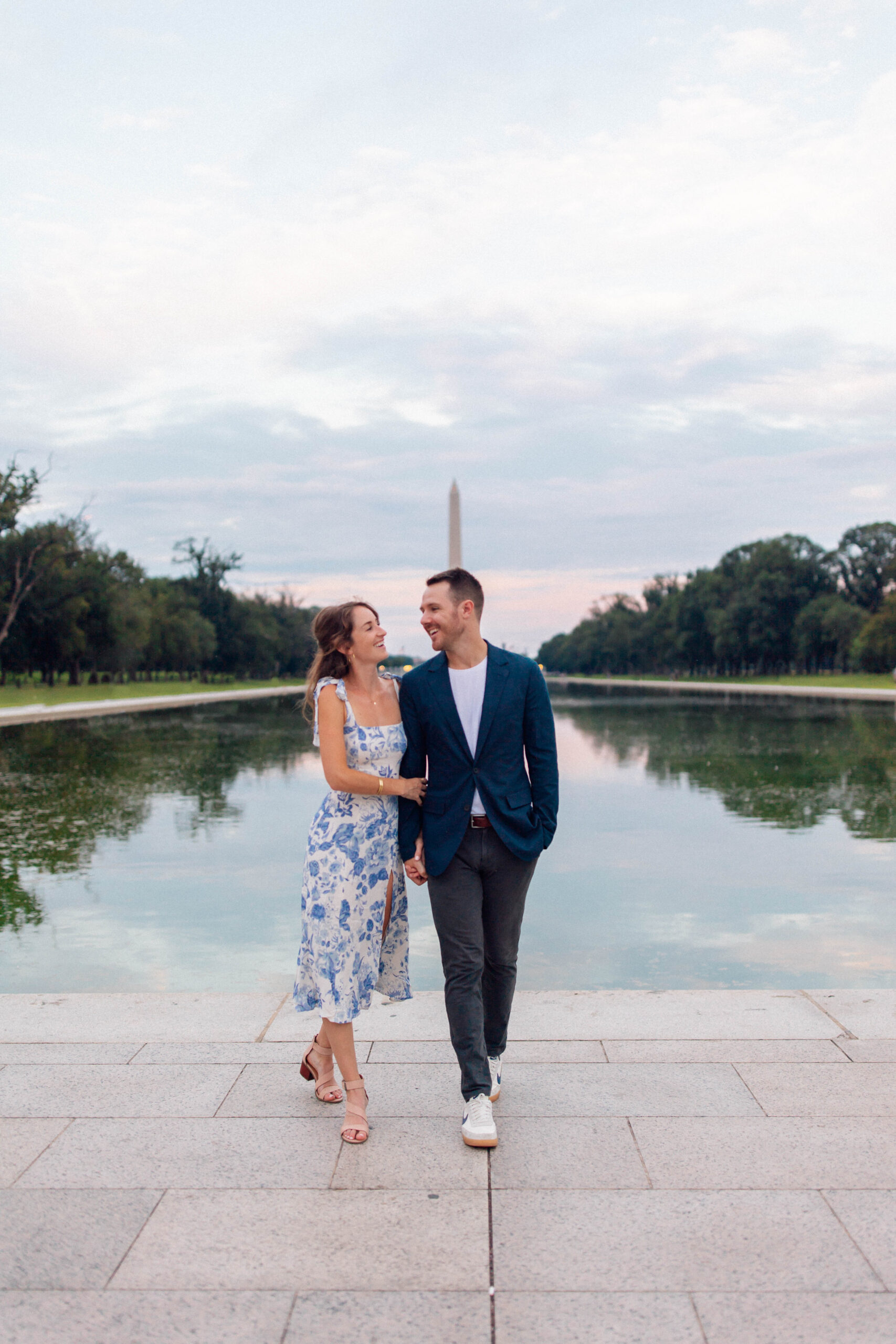 Romantic Washington D.C. Engagement Photo Session at The Washington Monument and Reflecting Pool. True to color, cinematic photography