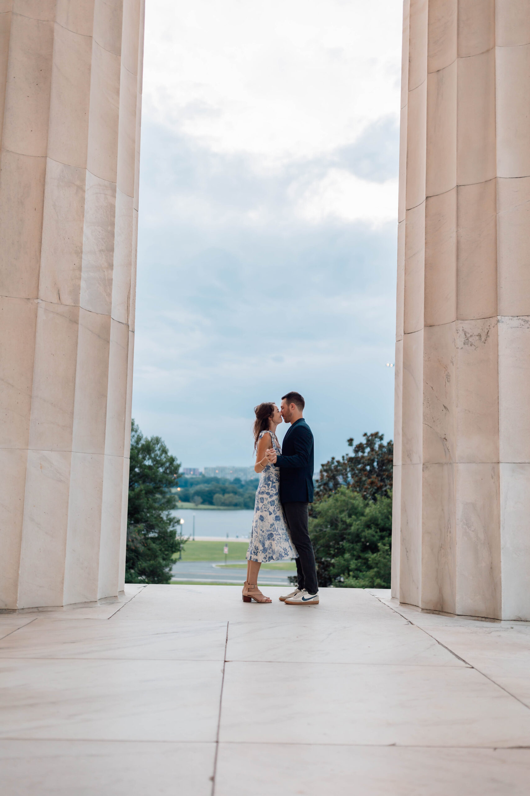 Romantic Washington D.C. Engagement Photo Session at The Lincoln Memorial. True to color, cinematic photography