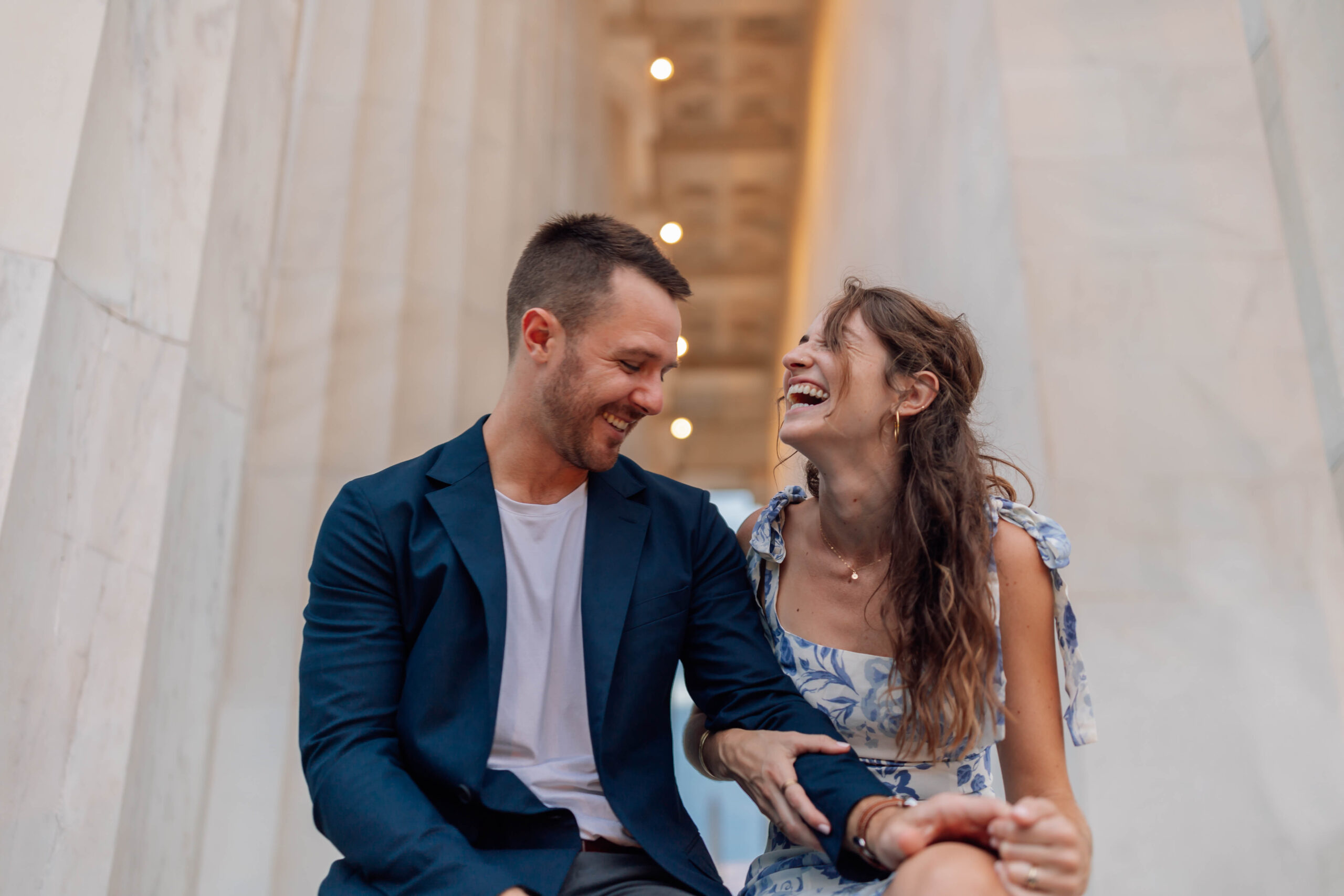 Roman Washington D.C. Engagement Photo Session at The Lincoln Memorial. True to color, cinematic photography