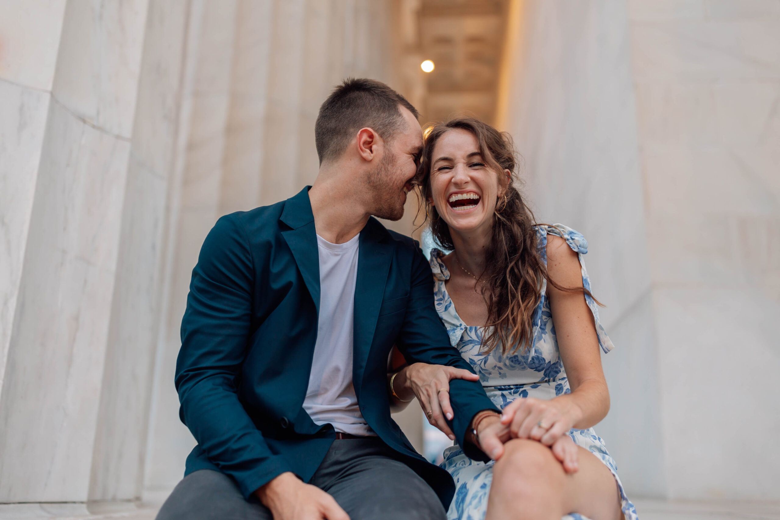 Roman Washington D.C. Engagement Photo Session at The Lincoln Memorial. True to color, cinematic photography