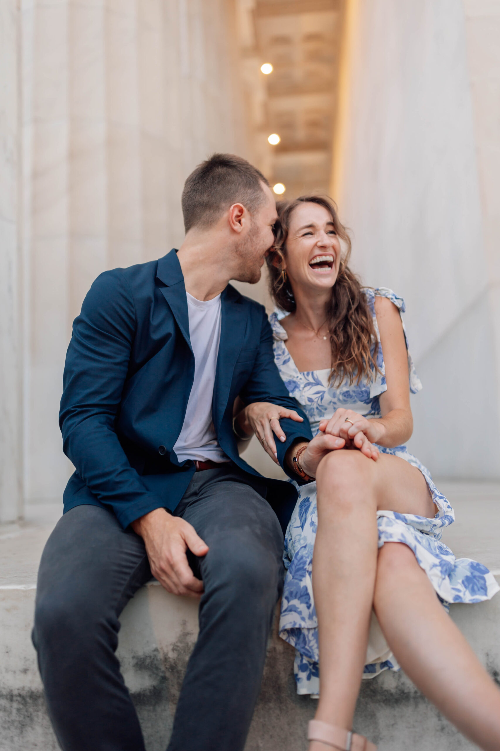 Romantic Washington D.C. Engagement Photo Session at The Lincoln Memorial. True to color, cinematic photography